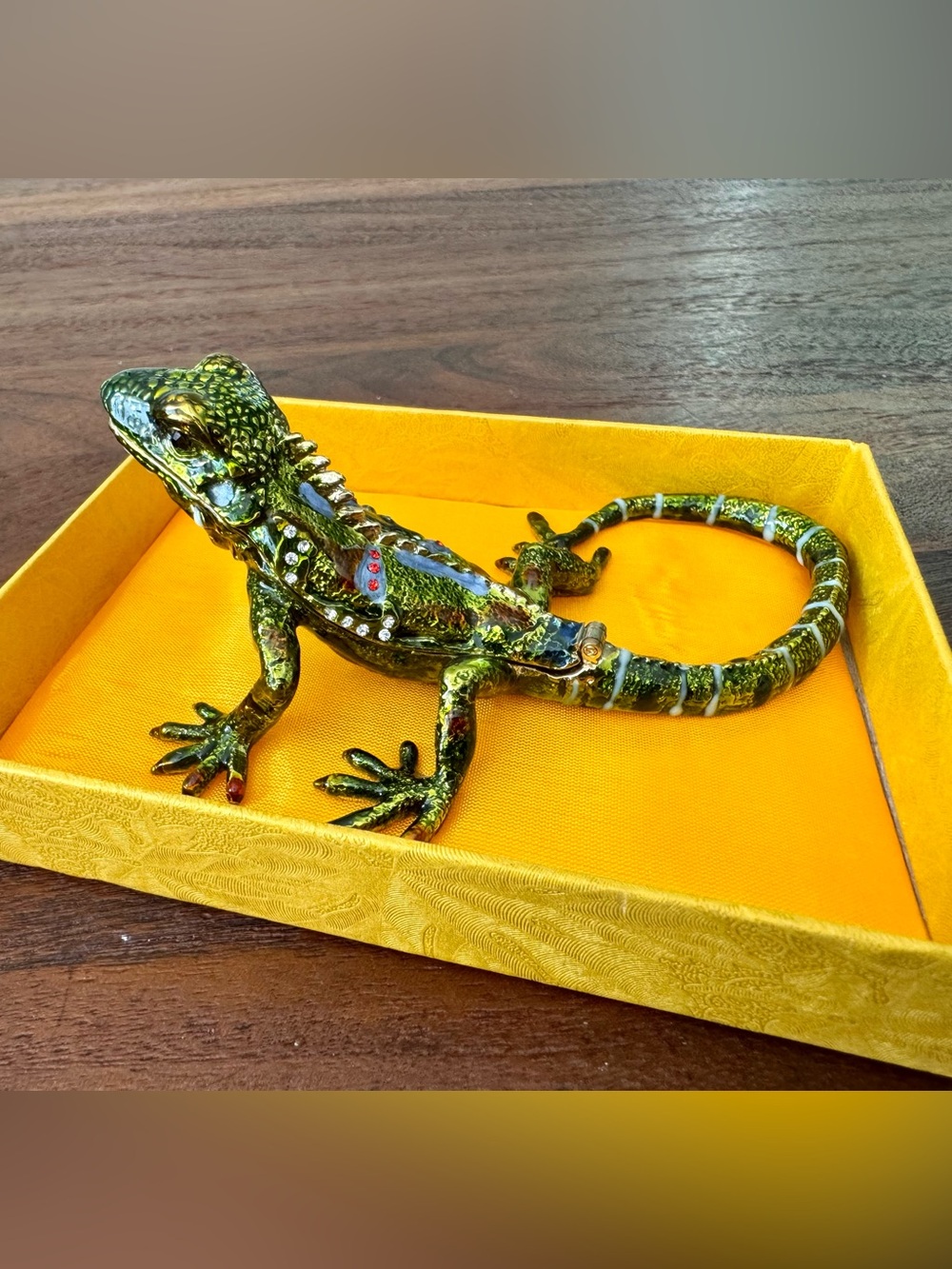 LIZARD IGUANA Enamel Trinket Box 2" X 4.75" By Kubla Crafts 3819 NIB